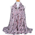 Always hot Selling whosale fashion basic screening printed grey color animal dog Polyester Voile 100% polyester silk feel scarf